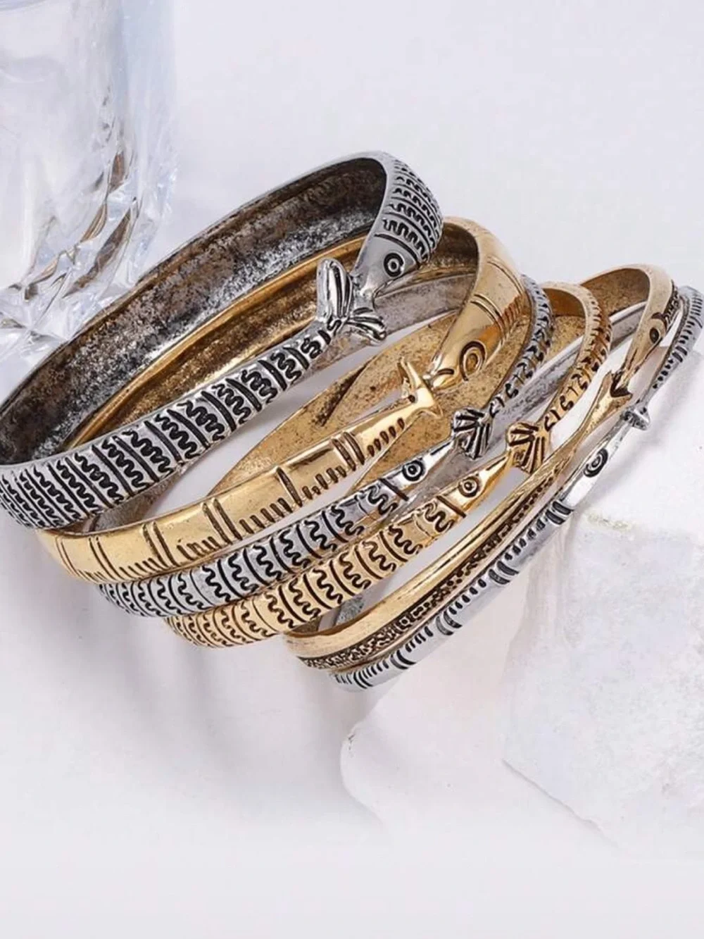 Zara Gold and Silver Textured Bangle Set - Women Jewelry